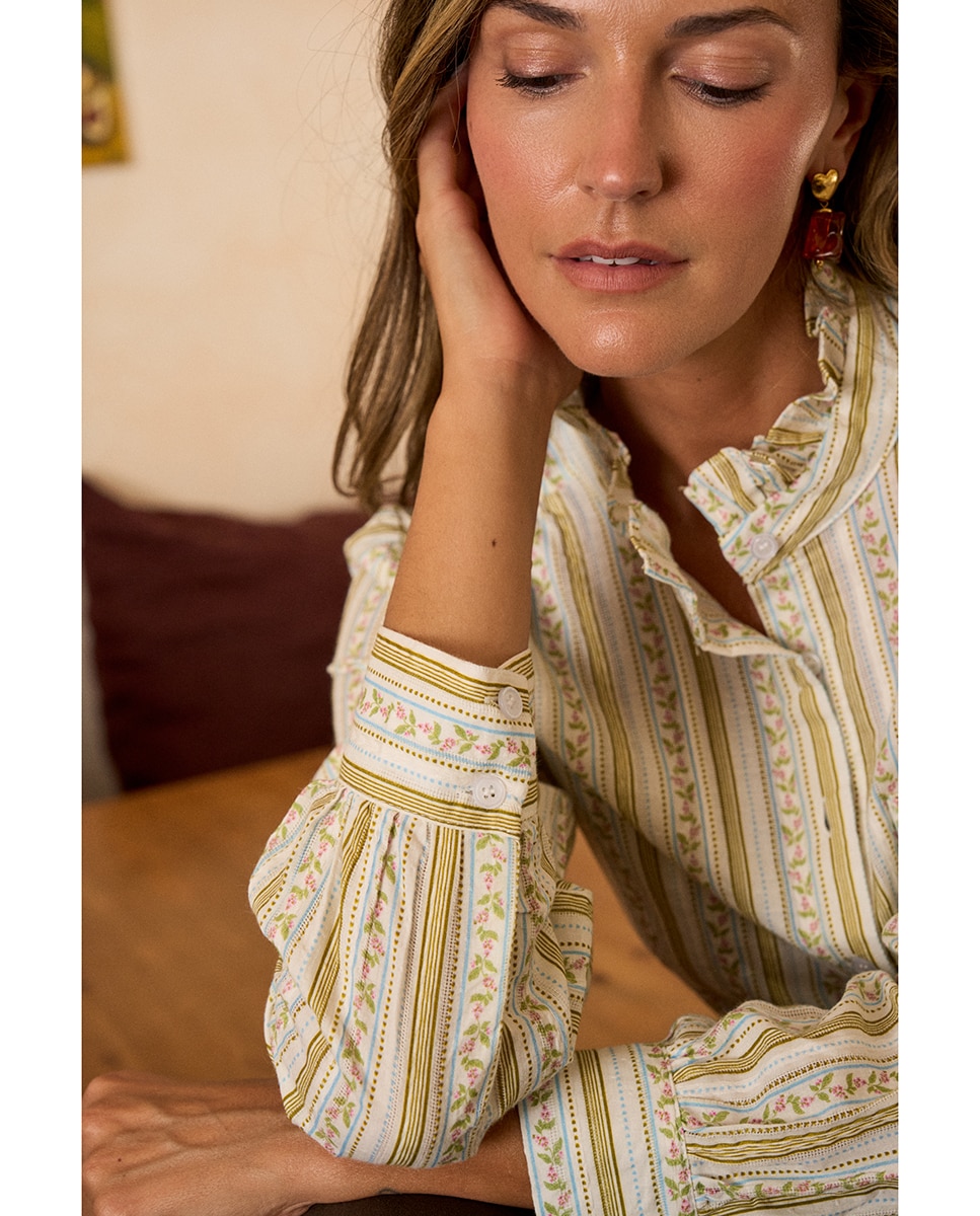 Camisa manga larga rayas y flores - Polin et Moi - Verde oscuro Verde oscuro-5