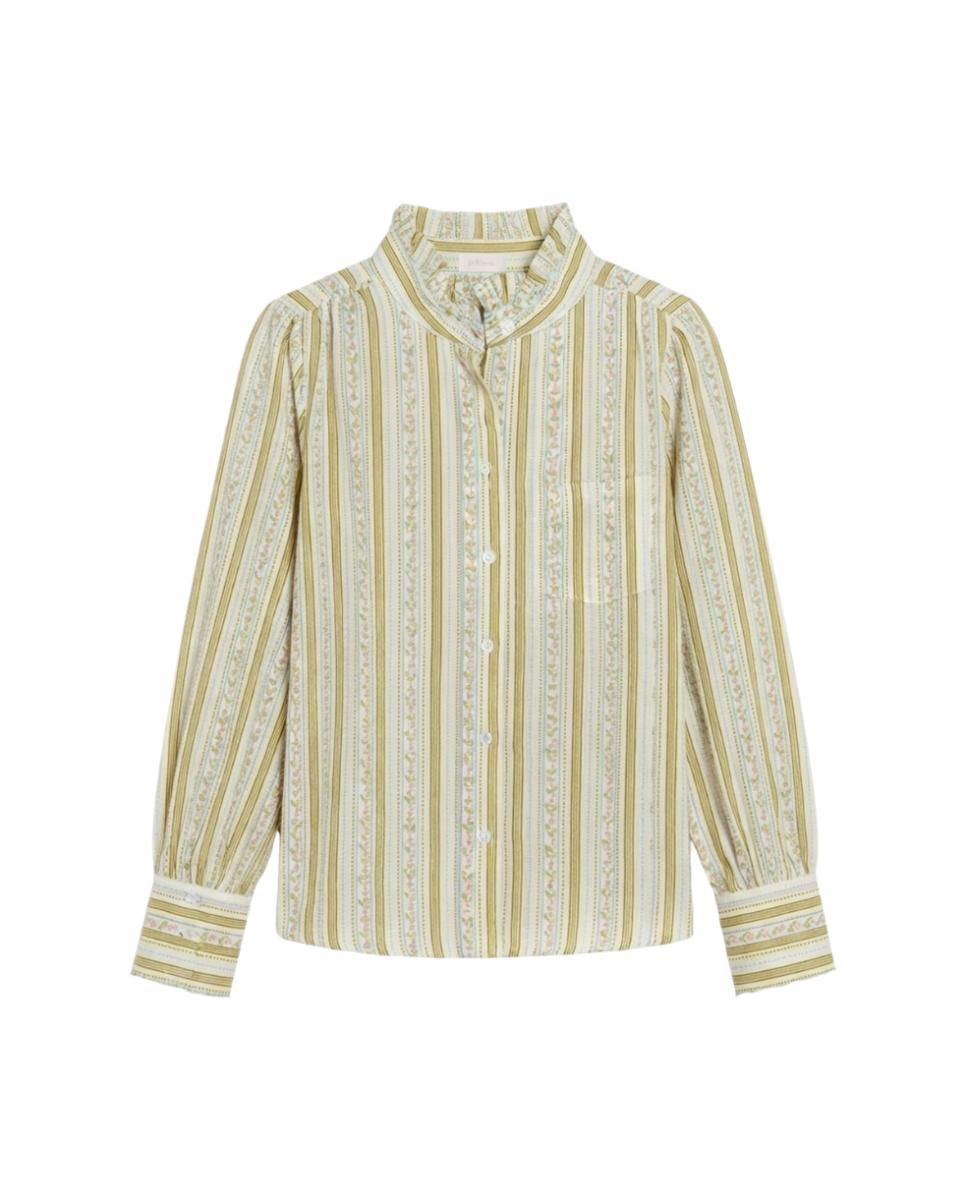 Camisa manga larga rayas y flores - Polin et Moi - Verde oscuro Verde oscuro-6