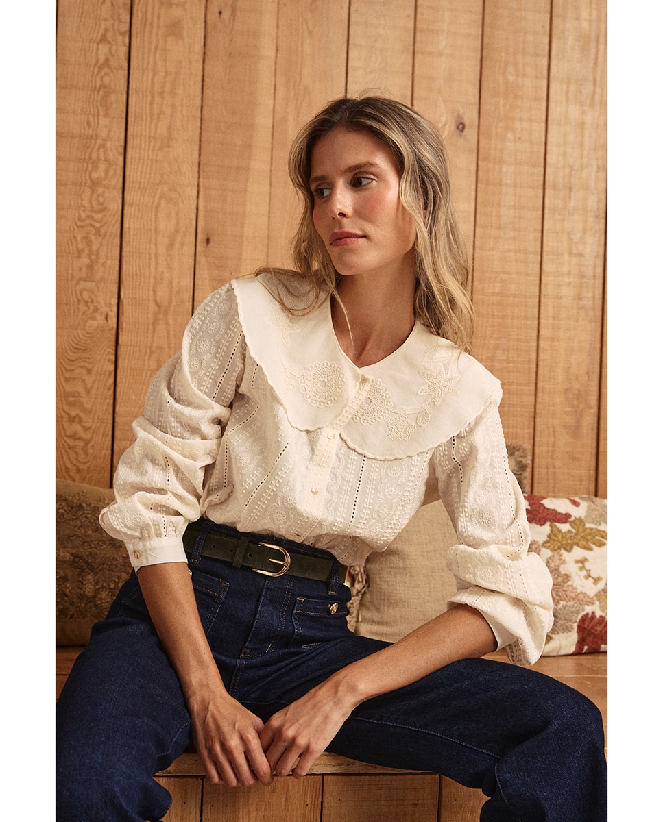 Camisa manga larga cuello volante - Polin et Moi - Crudo Crudo-3