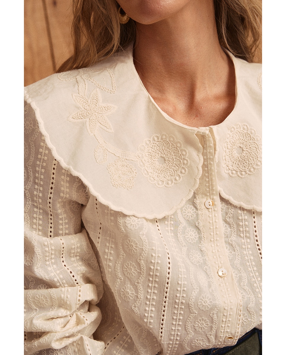 Camisa manga larga cuello volante - Polin et Moi - Crudo Crudo-4