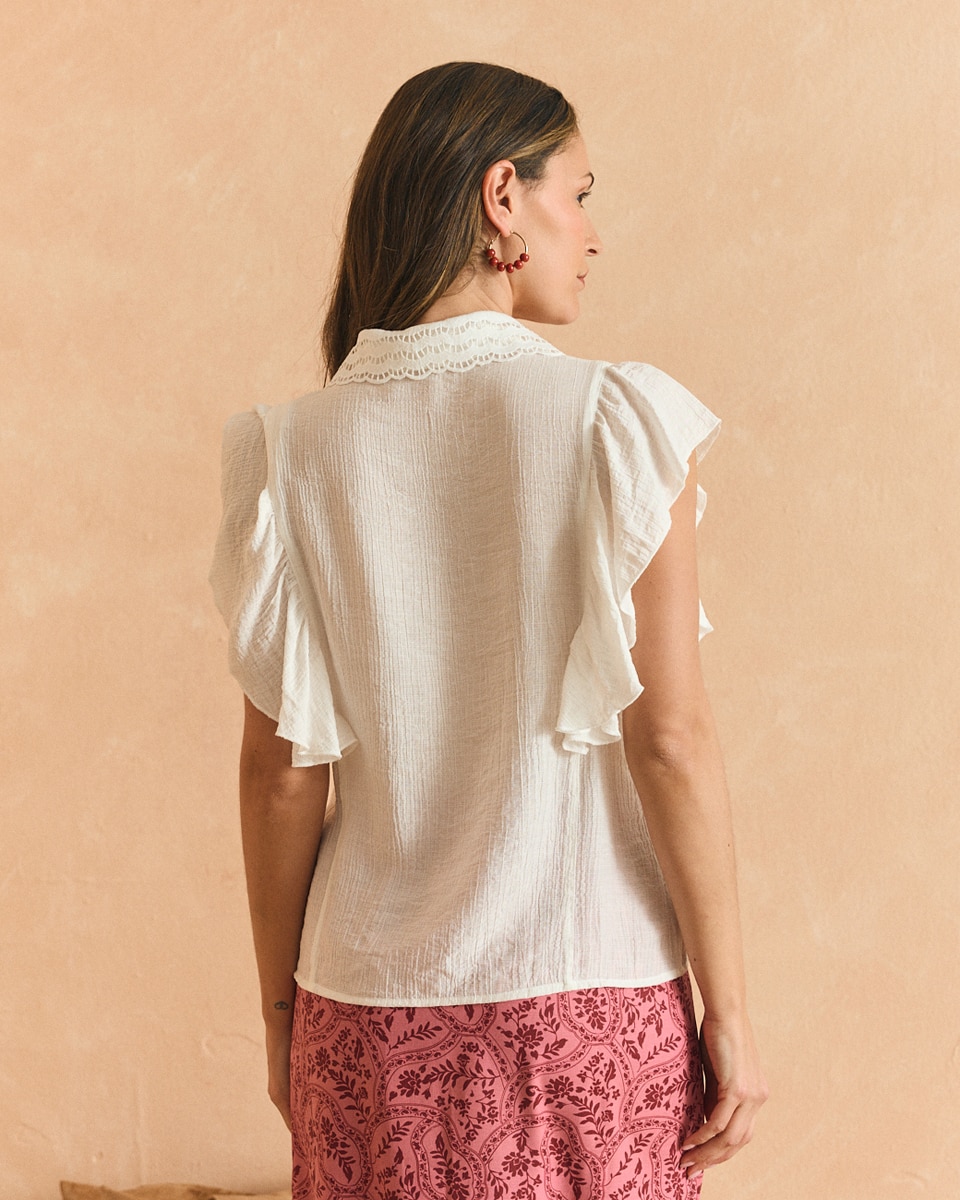 Blusa bordada de mujer - Polin et Moi - Blanco Blanco-2
