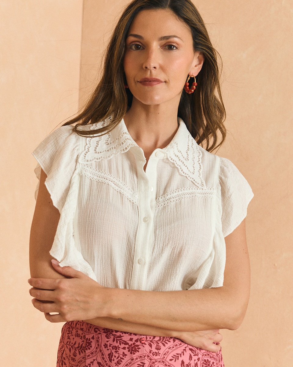 Blusa bordada de mujer - Polin et Moi - Blanco Blanco-4
