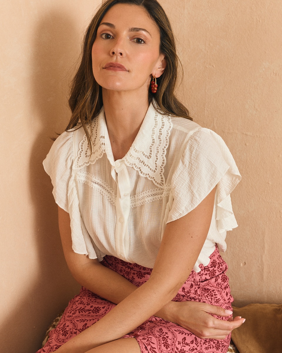 Blusa bordada de mujer - Polin et Moi - Blanco Blanco-5