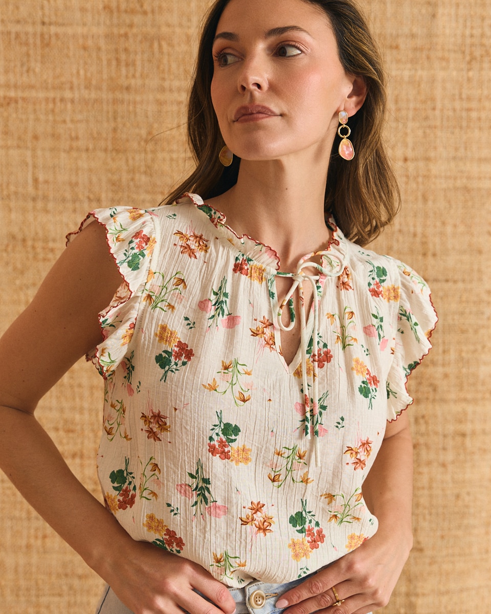 Camisa com Estampado Floral Cru-7
