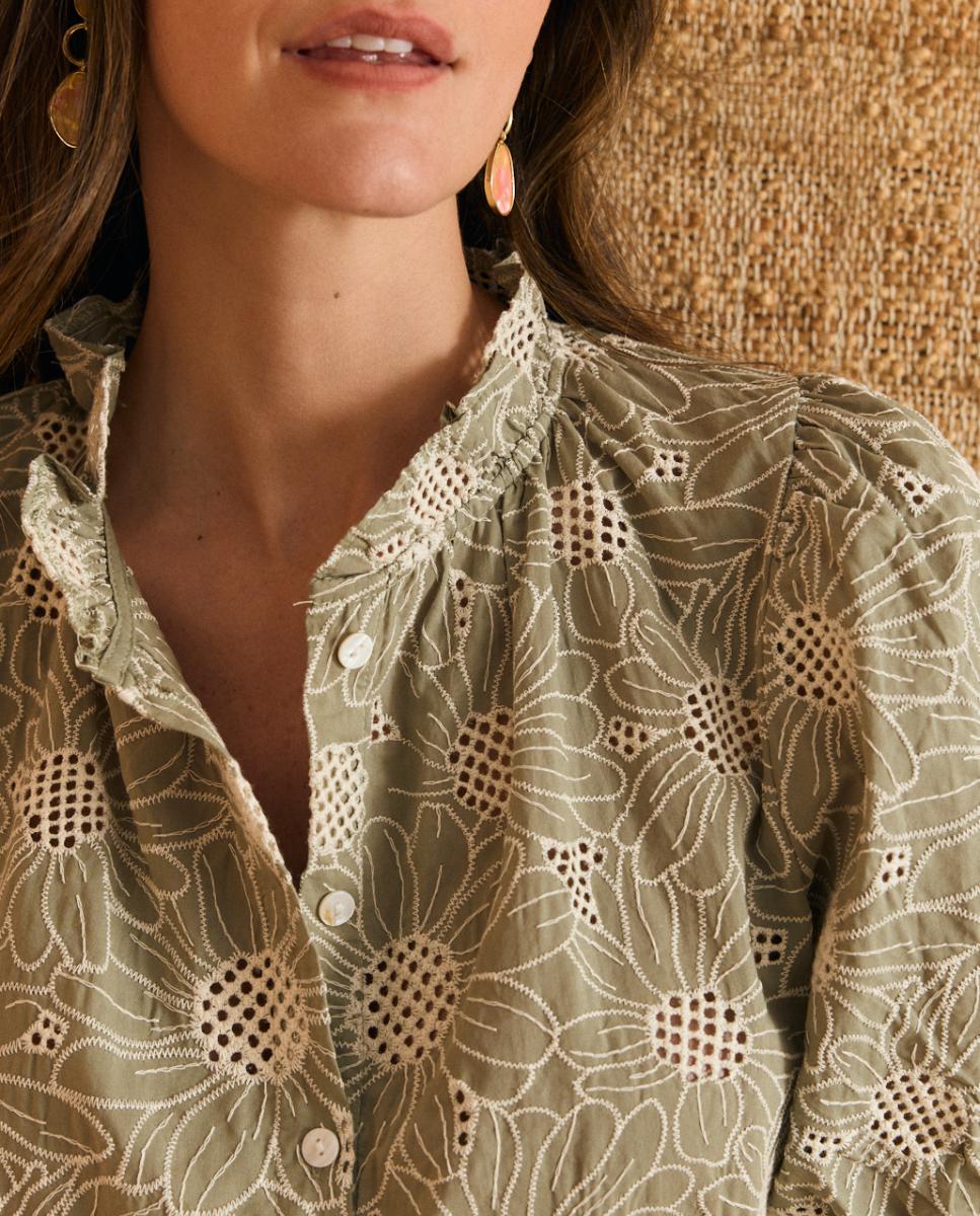 Camisa com Estampado Floral Caqui-3