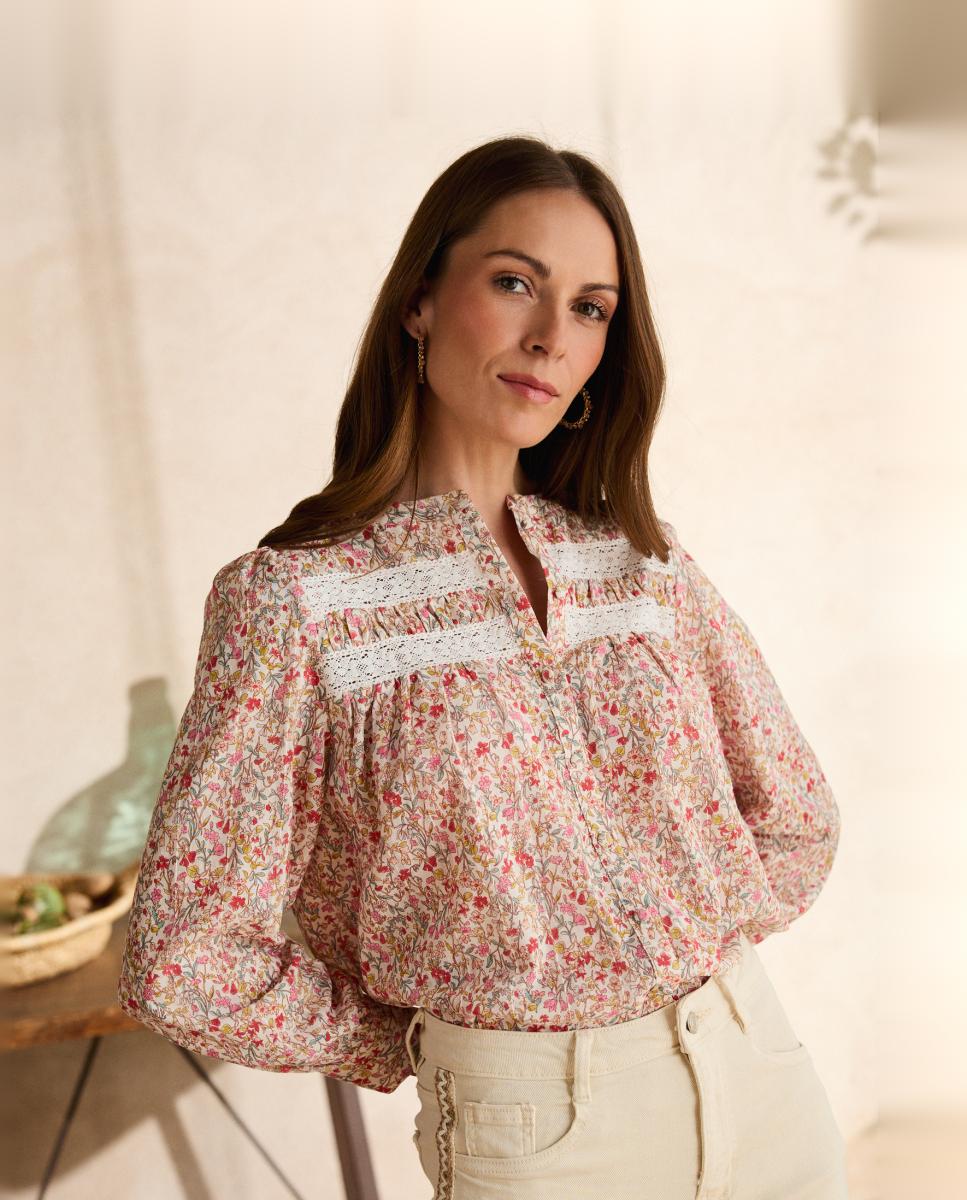 Blusa de manga larga estampada de mujer - Polin et Moi - Crema Crema-1