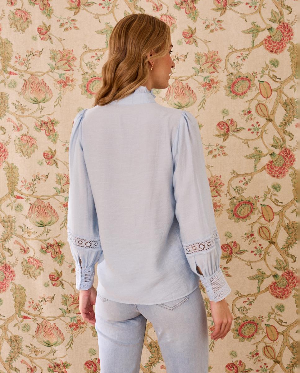 Camisa lisa de manga larga de mujer - Polin et Moi - Azul claro Azul claro-2