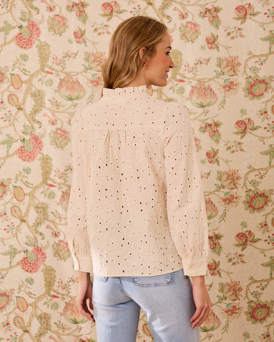 Camisa Estampada com Manga Comprida Bege-2