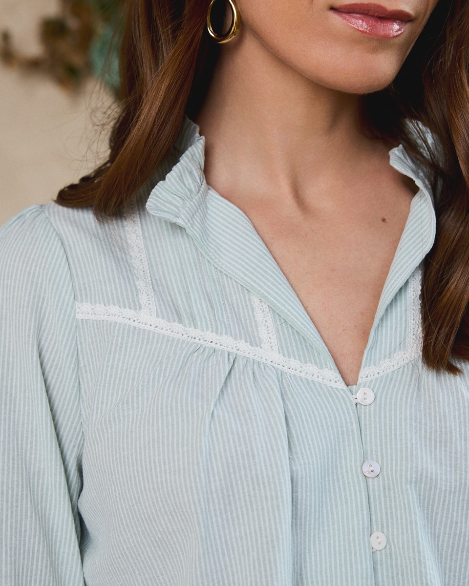 Camisa Estampada com Manga Comprida Verde-claro-4