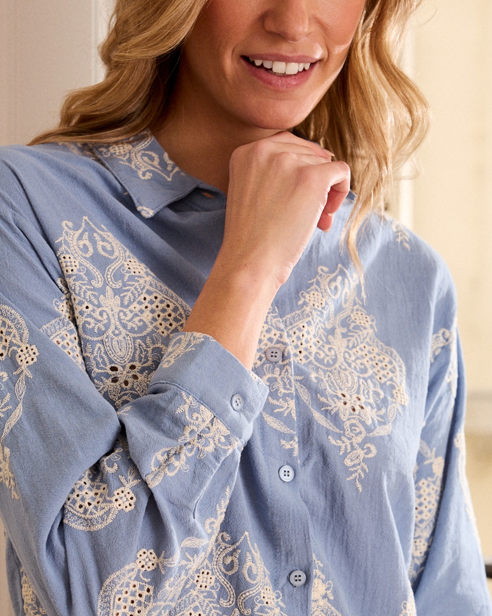 Camisa Estampada com Manga Comprida Azul-claro-3