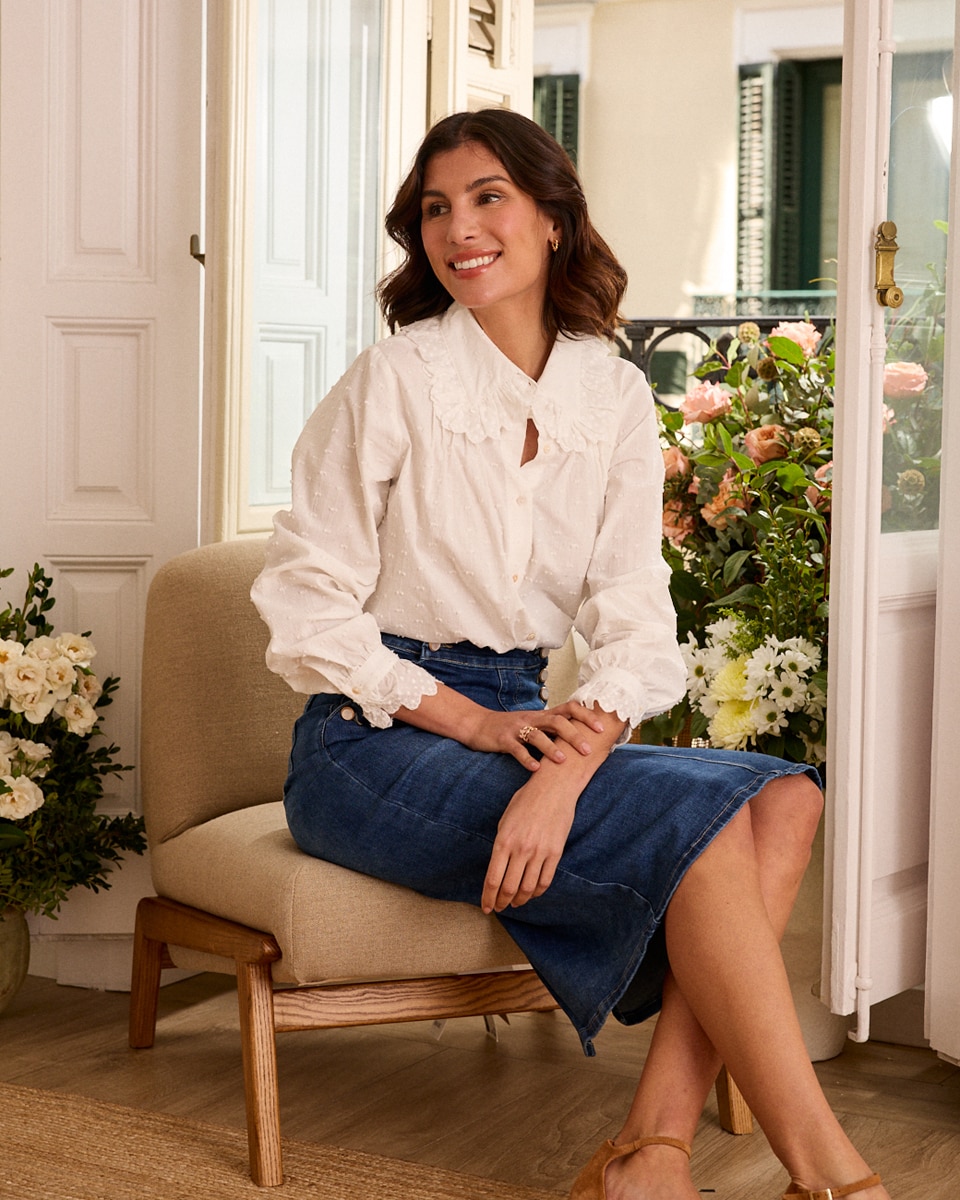 Camisa de Plumetti com Manga Comprida Branco-5