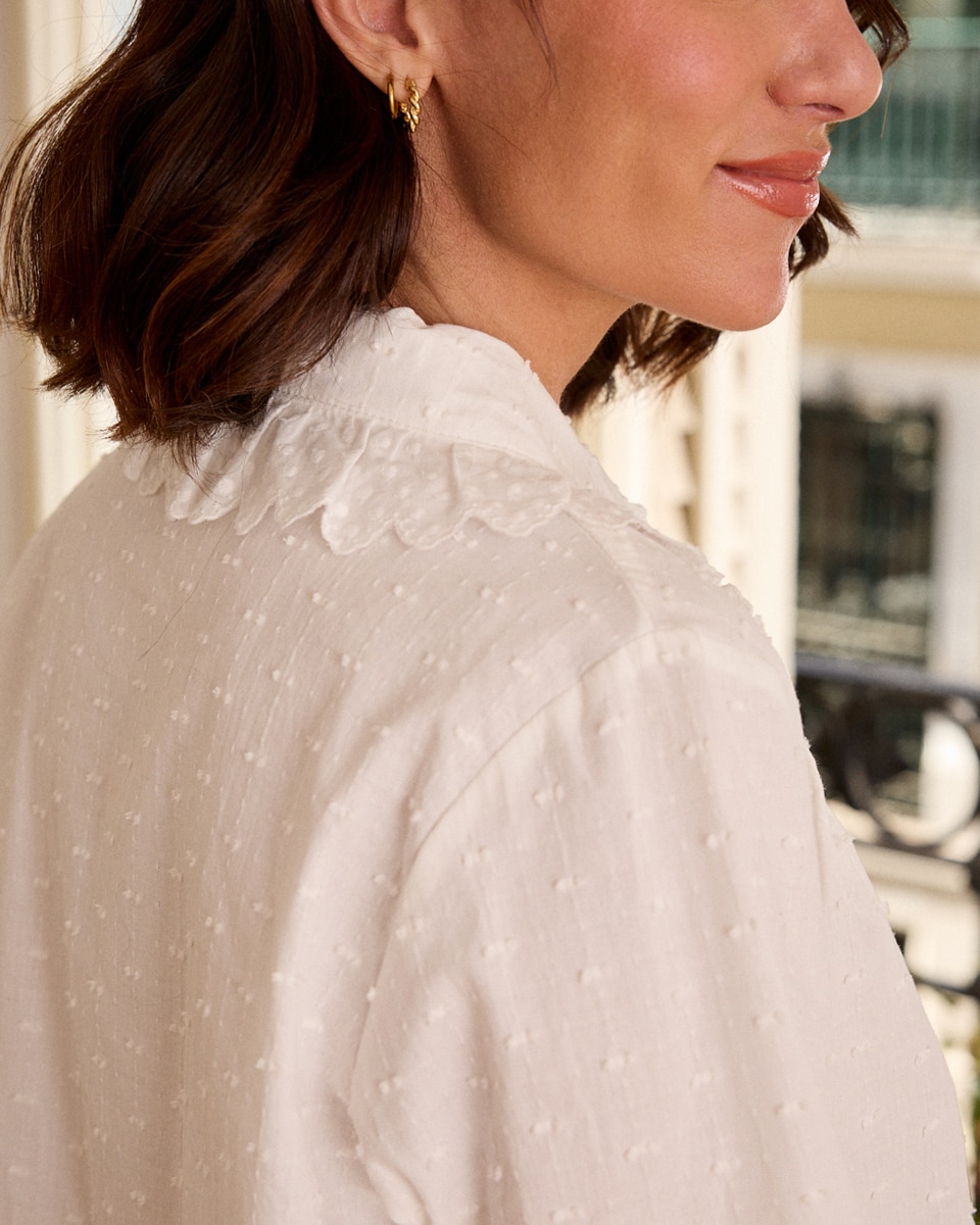 Camisa de Plumetti com Manga Comprida Branco-6