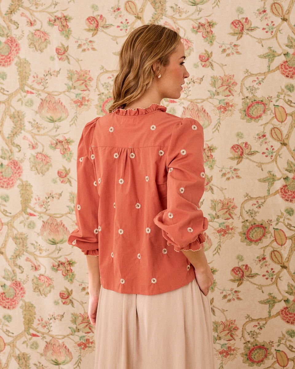 Camisa Estampada com Manga Comprida Bege-2