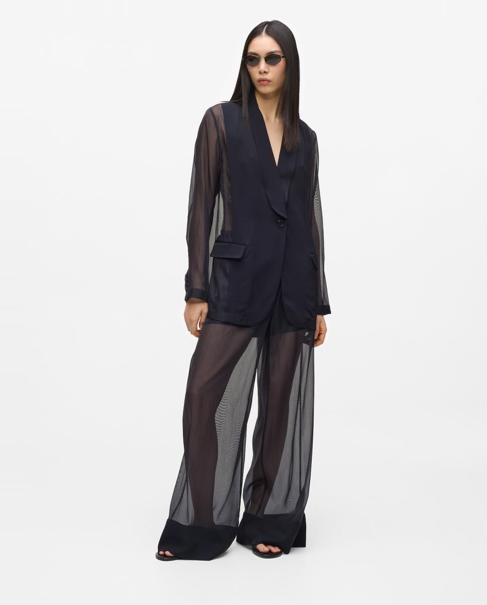 Blazer de Organza com Transparência Preto-3