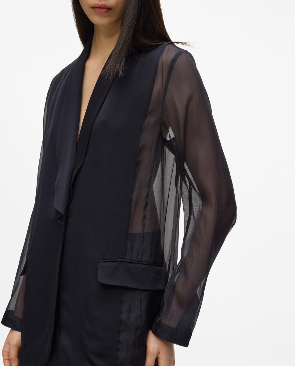 Blazer de Organza com Transparência Preto-4