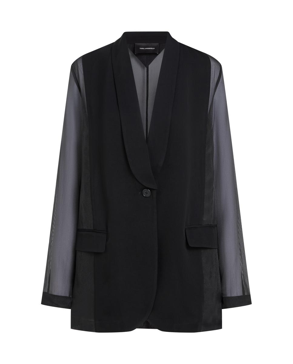 Blazer de Organza com Transparência Preto-5