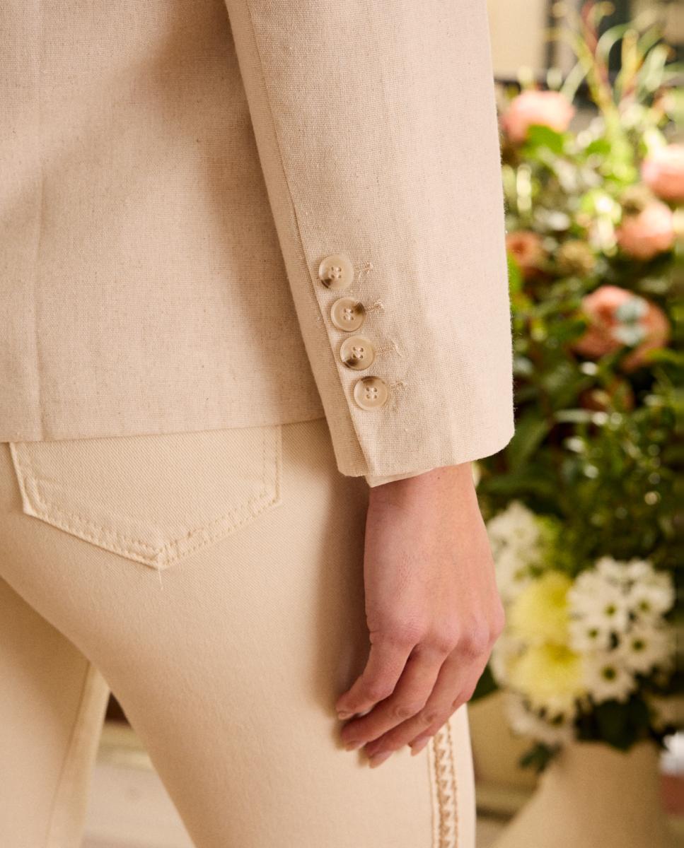 Blazer Liso de Manga Comprida Bege-3
