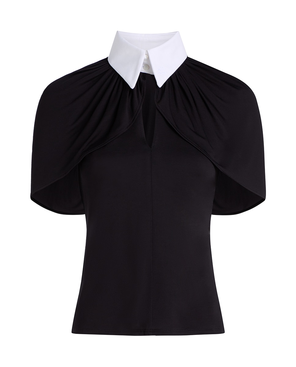 Top com Colarinho de Camisa Preto-4