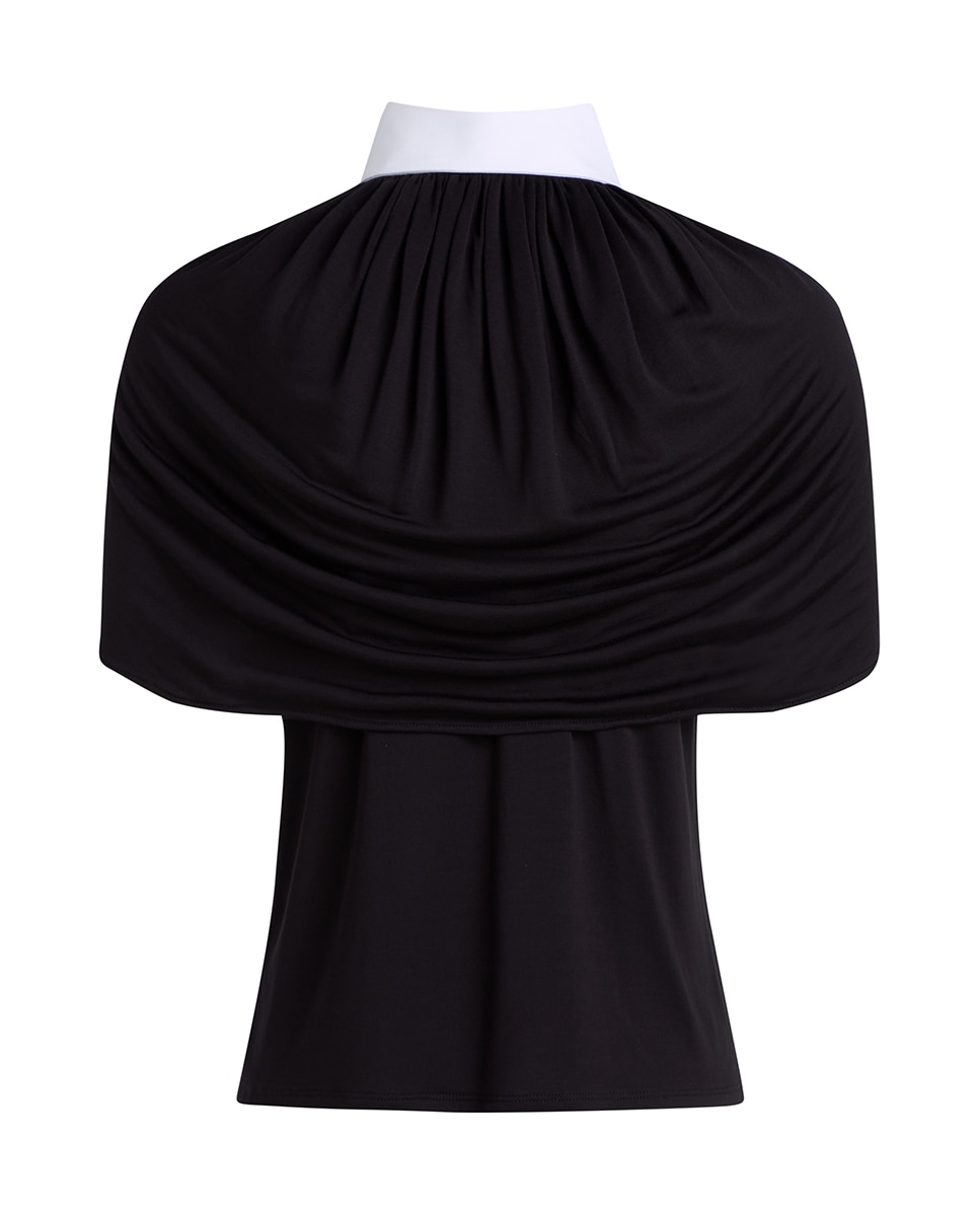 Top com Colarinho de Camisa Preto-5