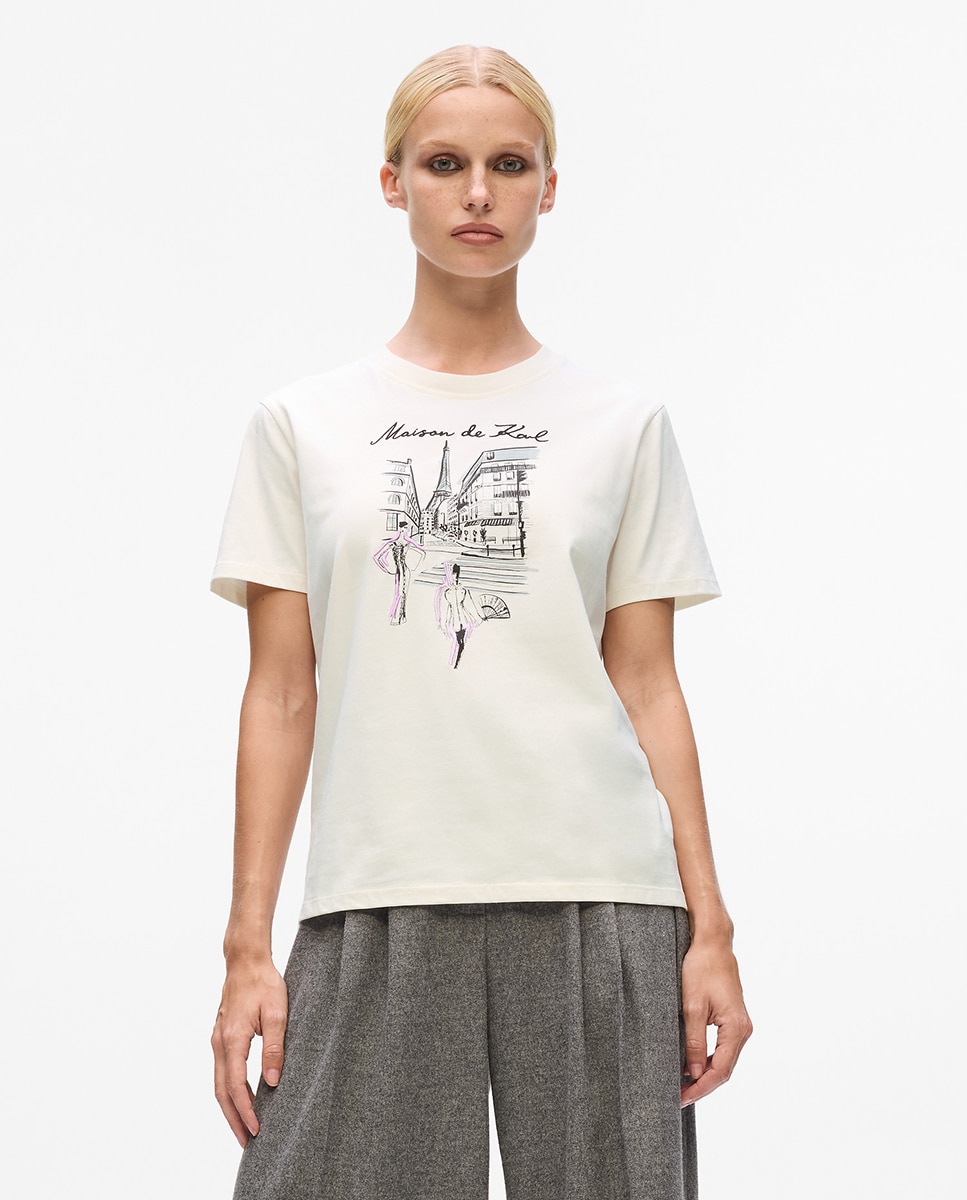 T-shirt com Ilustração Paris Cru-1