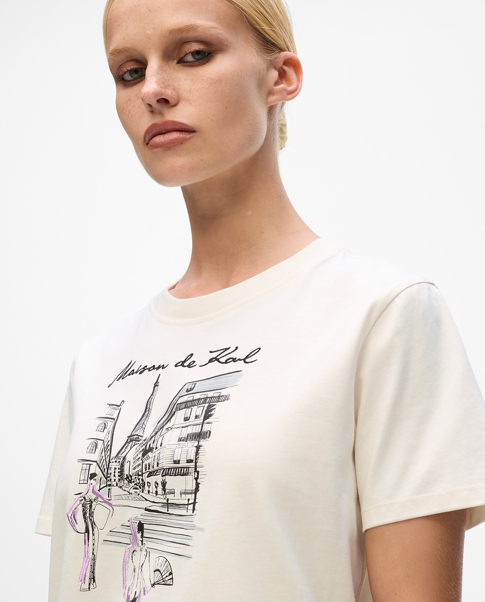 T-shirt com Ilustração Paris Cru-3
