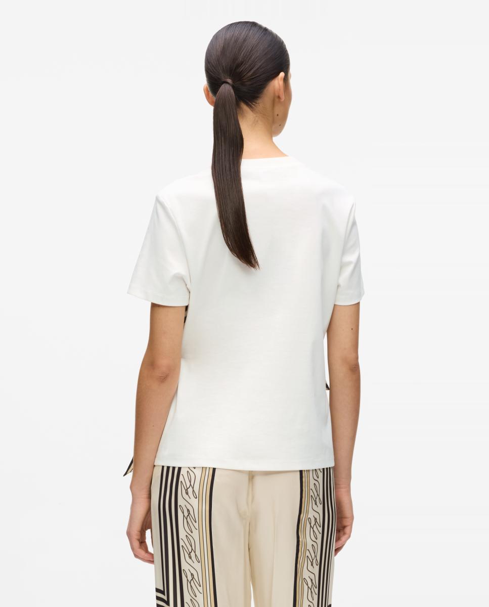 T-shirt com Detalhe de Lenço Creme-2