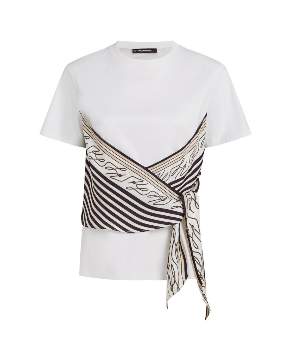 T-shirt com Detalhe de Lenço Creme-4