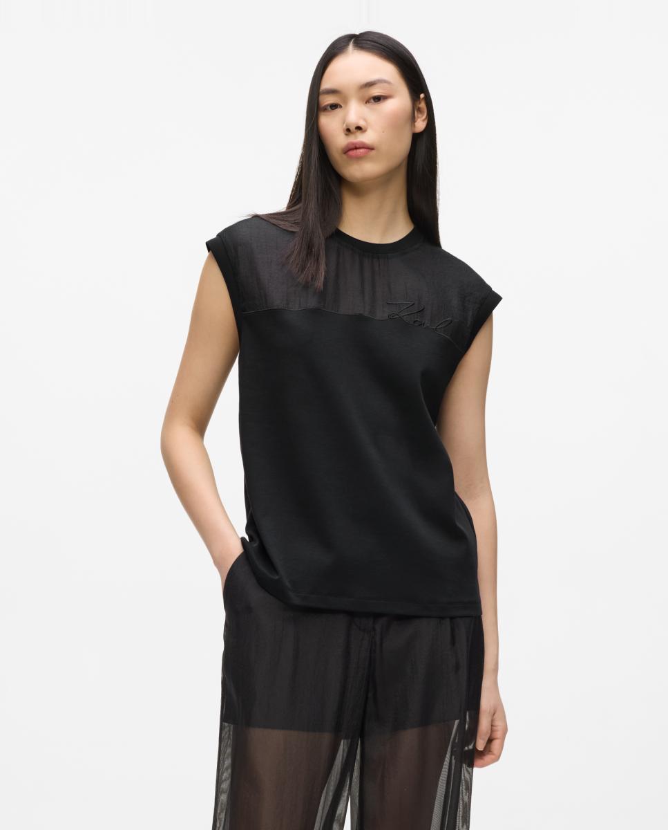 Karl Lagerfeld - Camiseta de mujer transparencias KL signature.