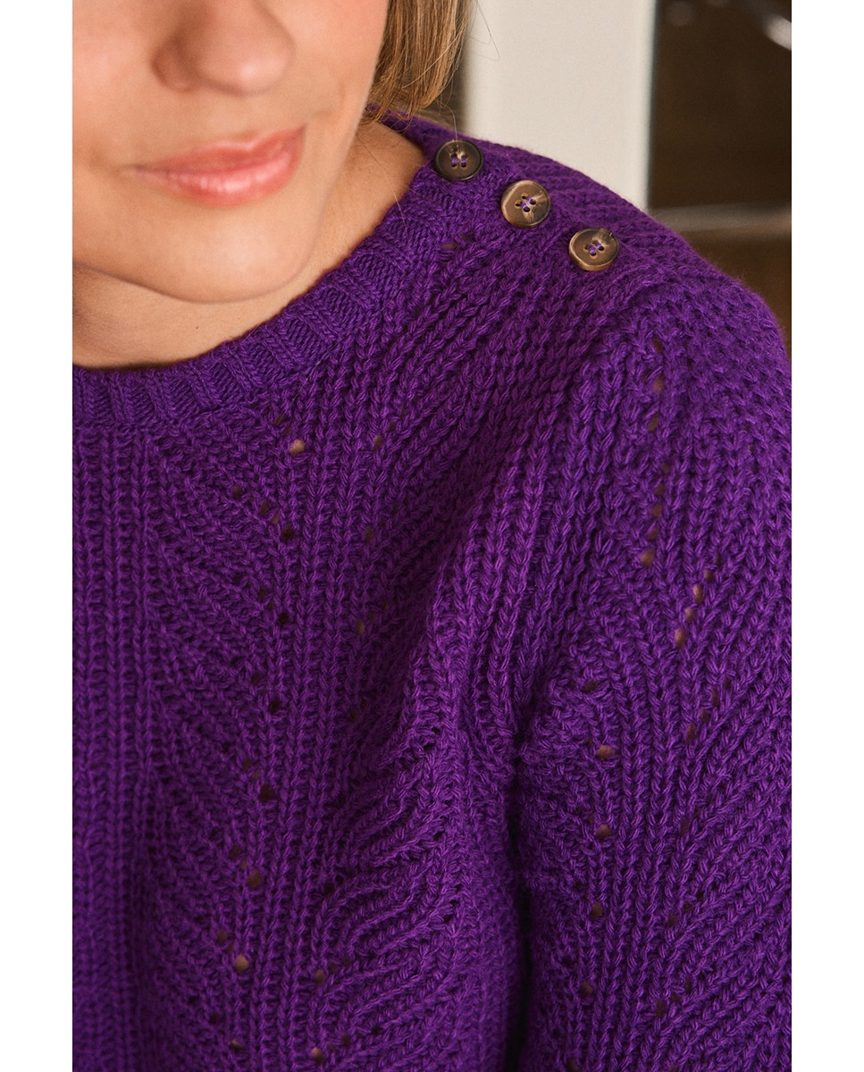 Jersey de punto fino con detalle de botones - Polin et Moi - Morado Morado-4