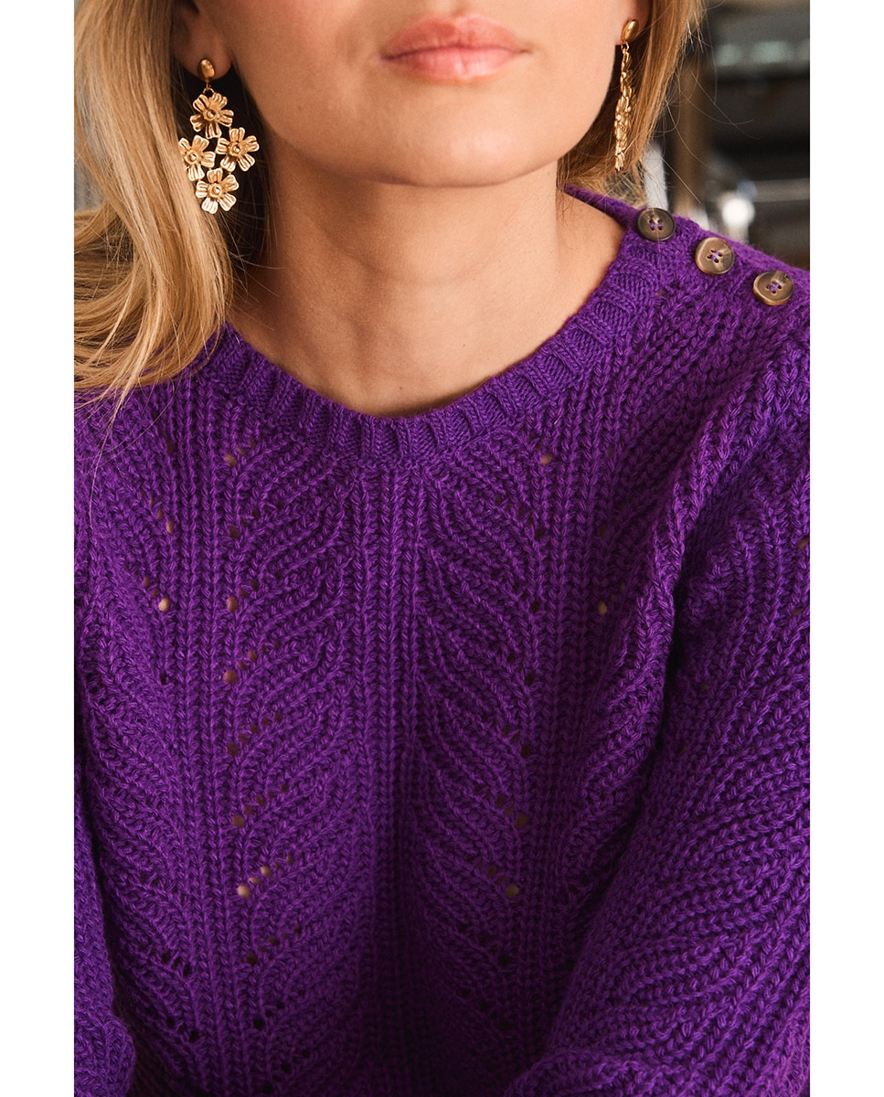 Jersey de punto fino con detalle de botones - Polin et Moi - Morado Morado-5