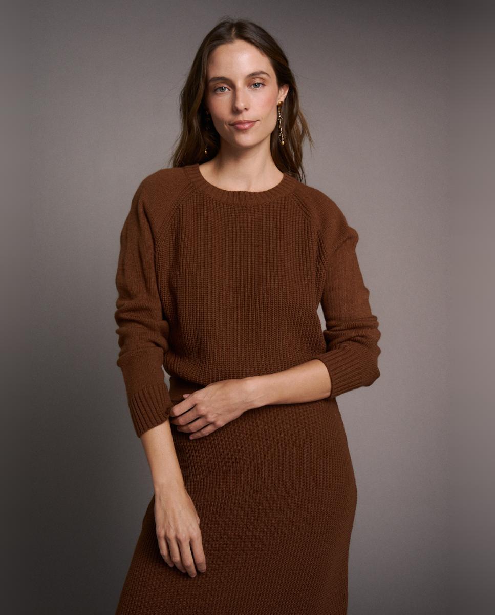 Imagen 1 de Jersey fino con textura Marrón oscuro