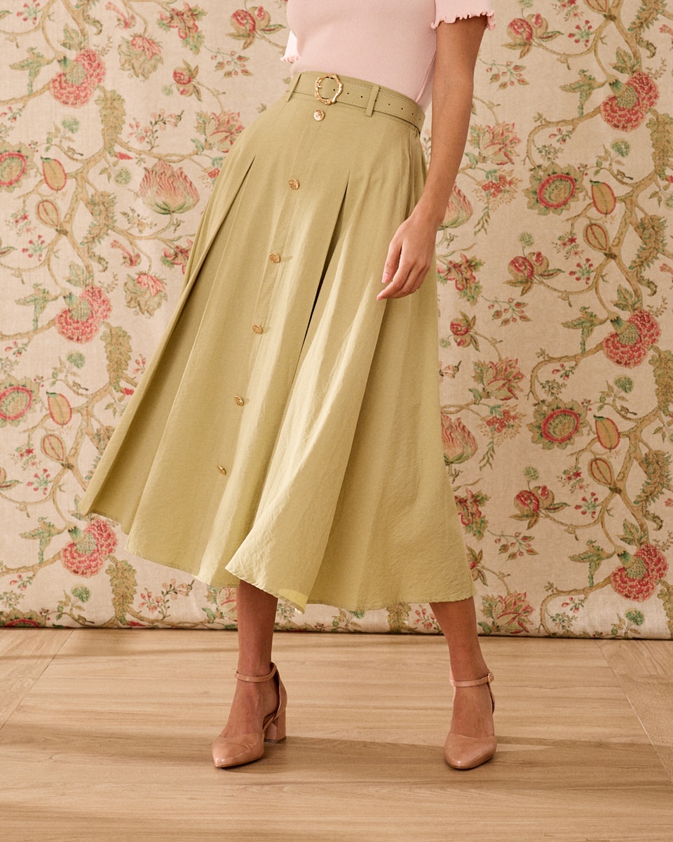 Saia Midi com Cinto Verde-claro-3