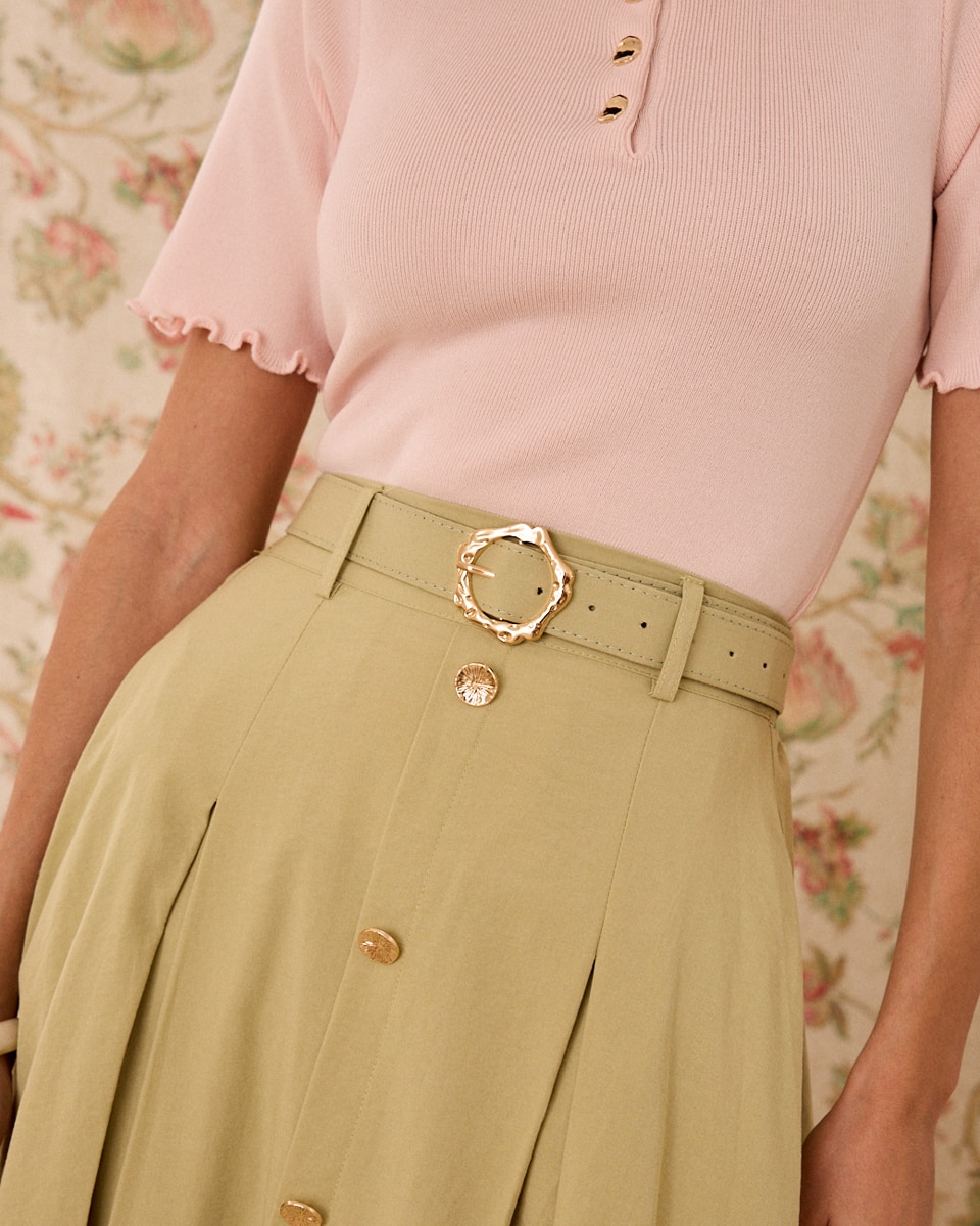 Saia Midi com Cinto Verde-claro-4