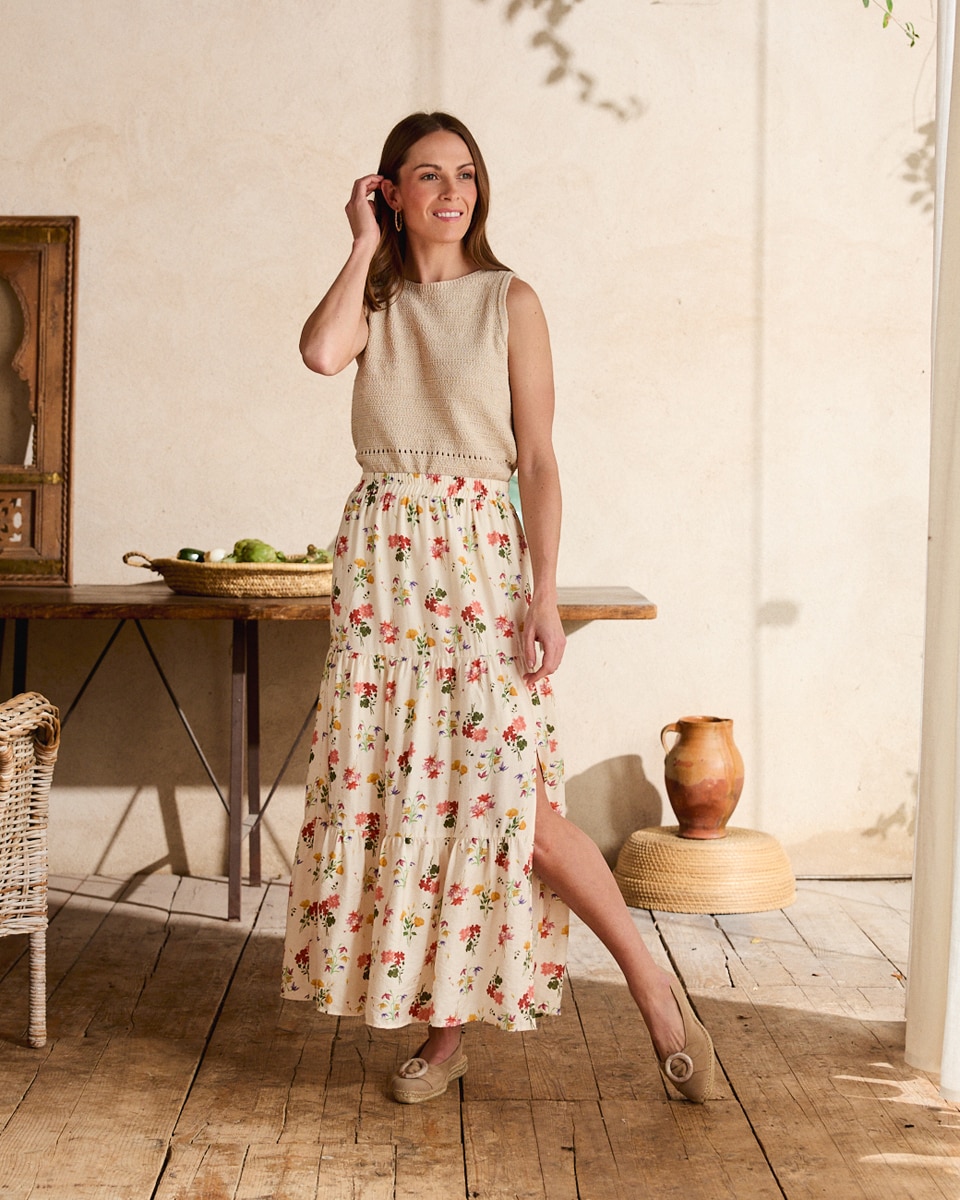 Saia com Estampado Floral Cru-4