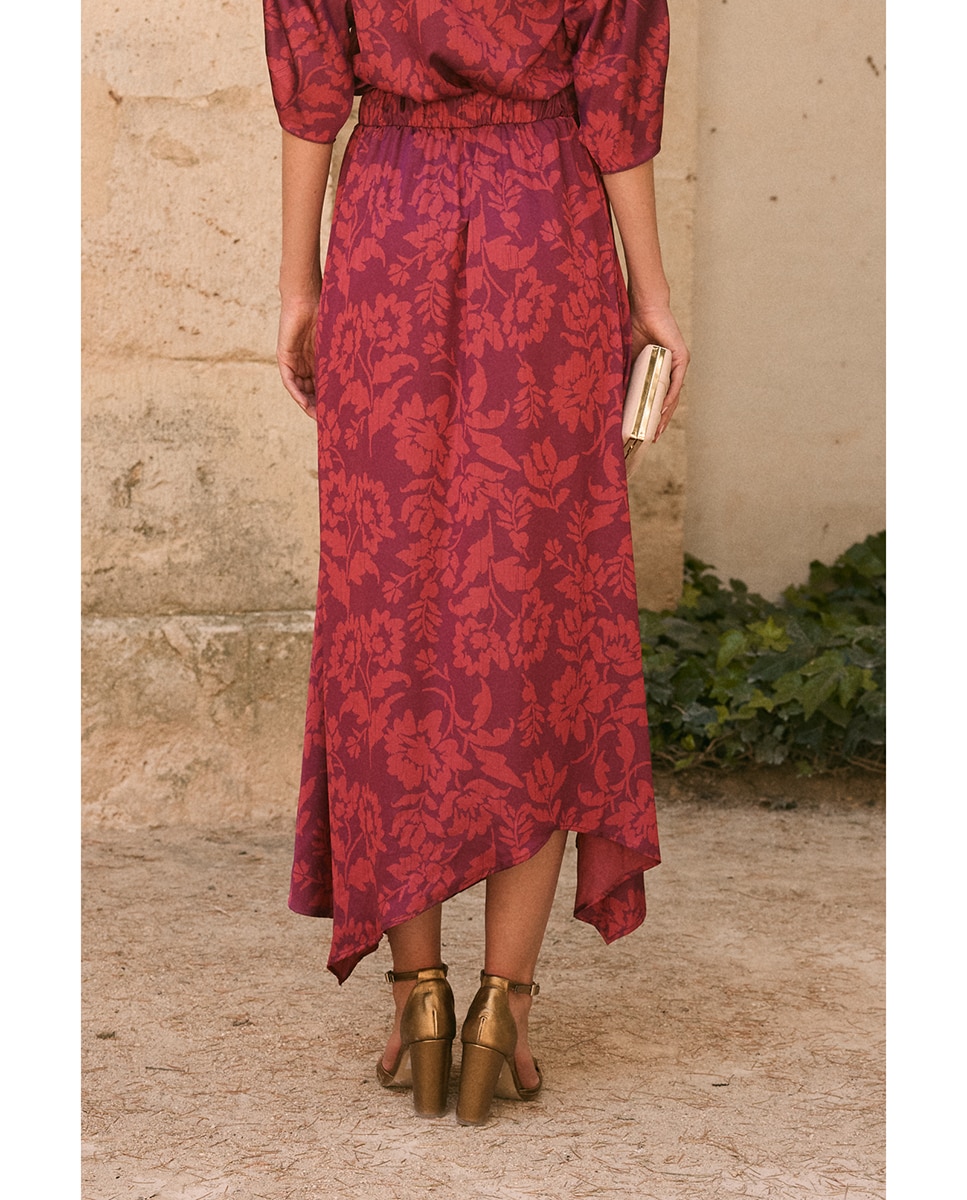 Saia de Convidada com Estampado Floral Beringela-2