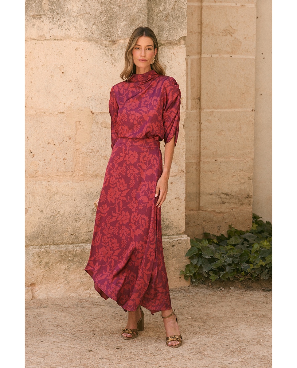 Saia de Convidada com Estampado Floral Beringela-4