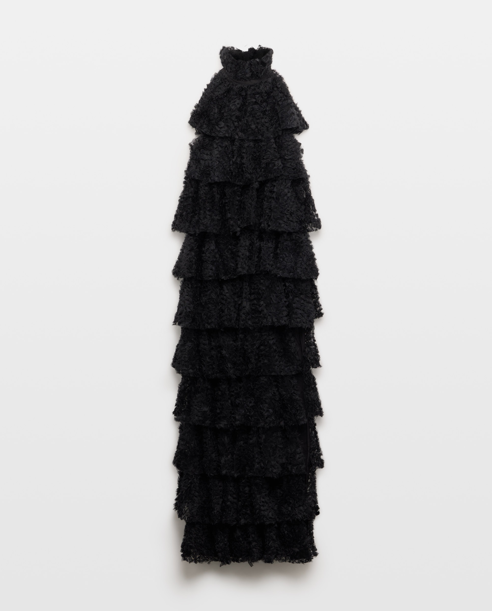 Vestido de Malha com Folhos Preto-4