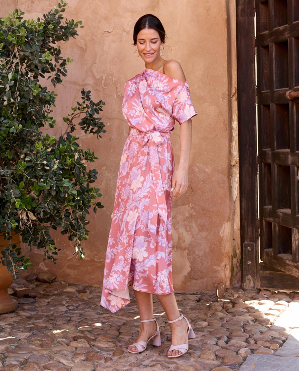 Polin et Moi - Vestido midi estampado con cinturón a juego.