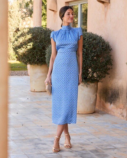 Vestido midi estampado con cuello alto