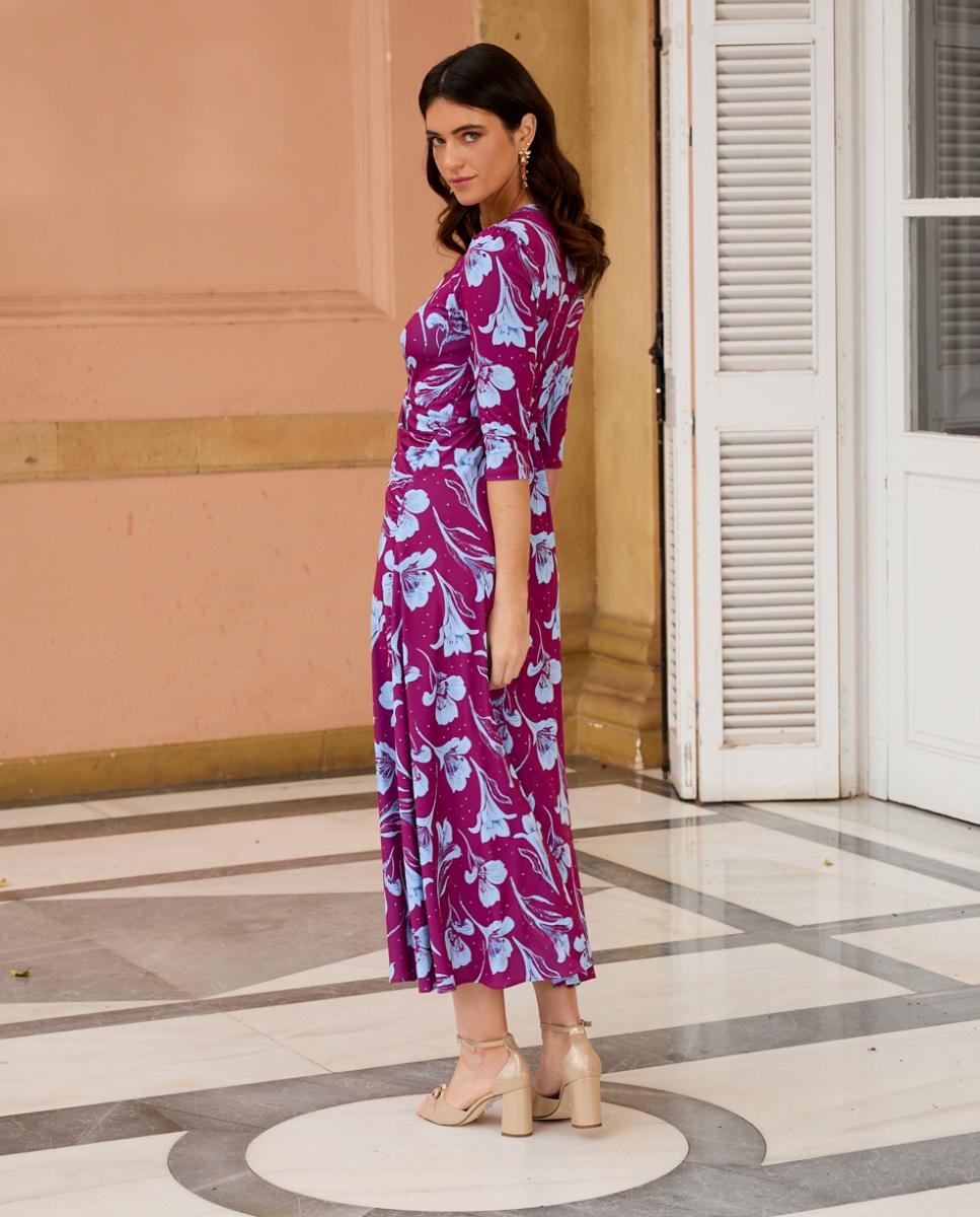 Vestido largo estampado con escote en V - Polin et Moi - Ciruela Ciruela-2