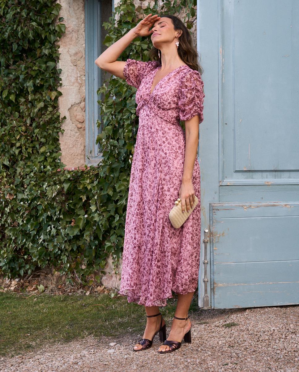 Polin et Moi - Vestido midi estampado con mangas abullonadas.