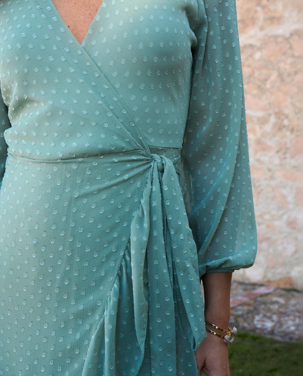 Vestido Midi de Plumetti com Folhos Verde Água-3