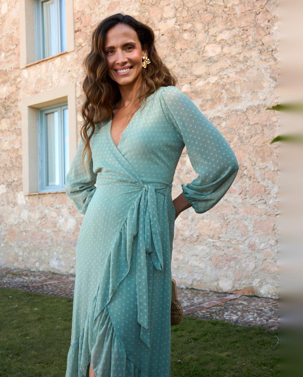 Vestido Midi de Plumetti com Folhos Verde Água-4