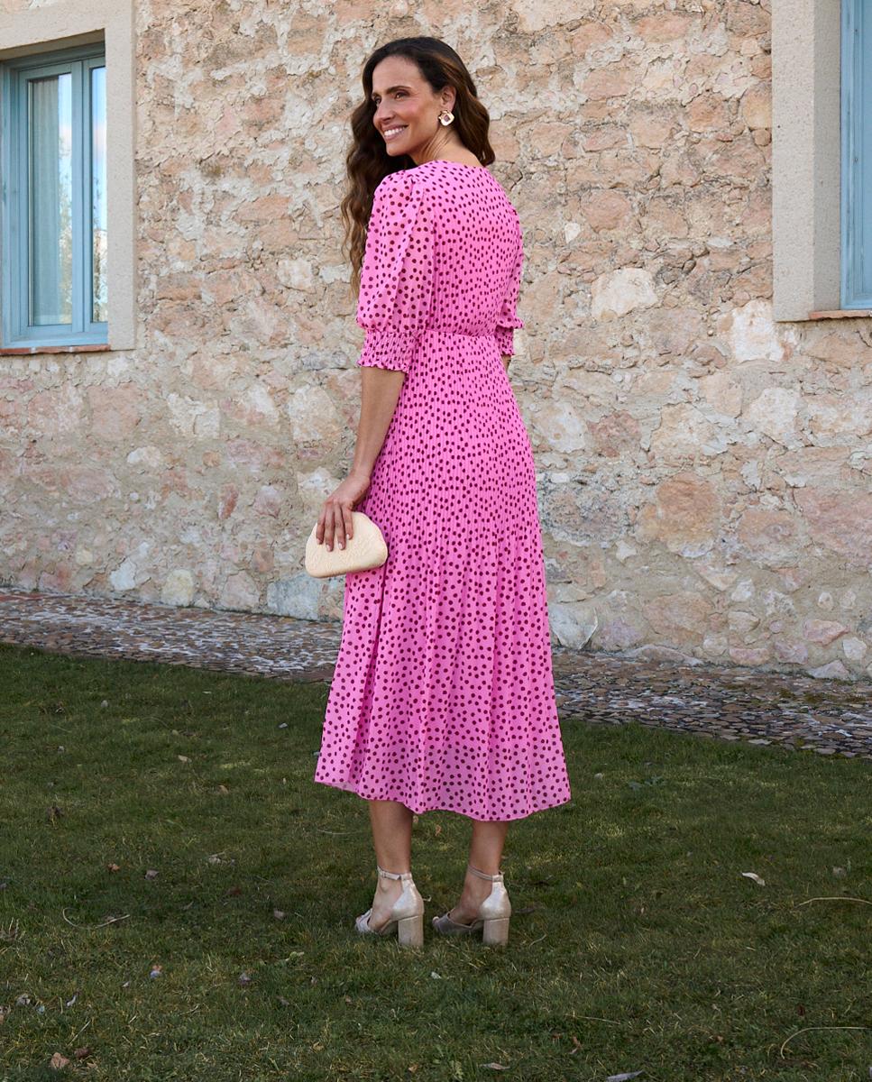 Vestido Comprido Estampado com Decote Cruzado Rosa-claro-2
