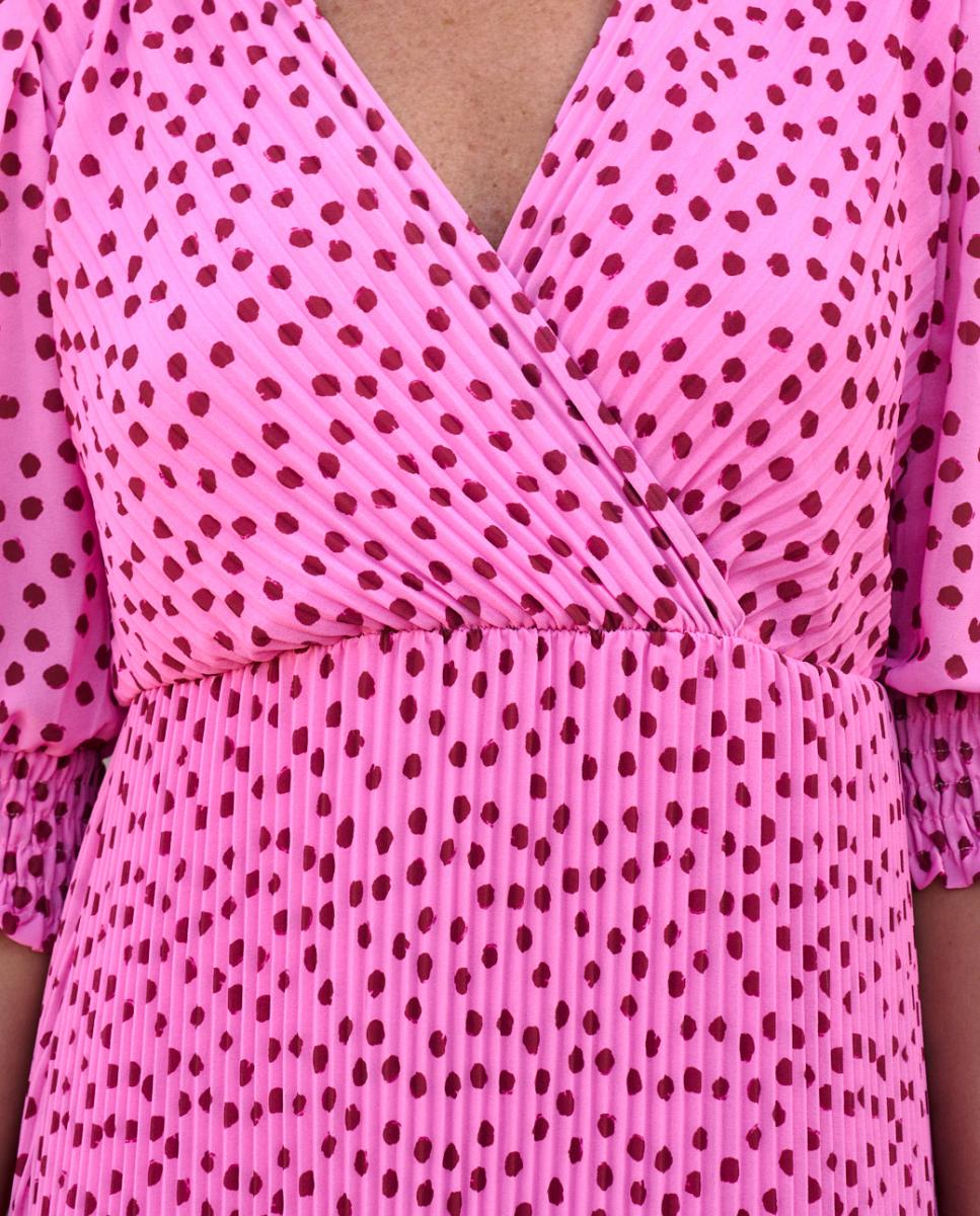 Vestido Comprido Estampado com Decote Cruzado Rosa-claro-3