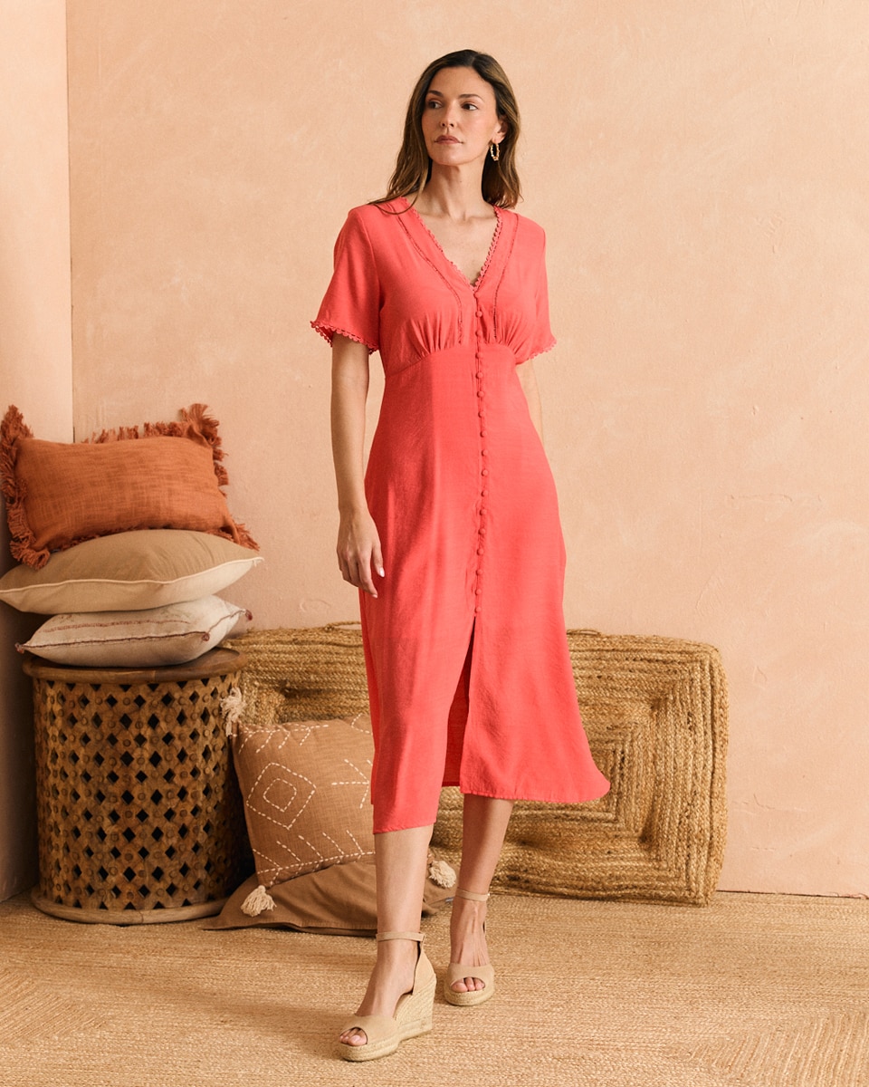Polin et Moi - Vestido botón cuello pico.