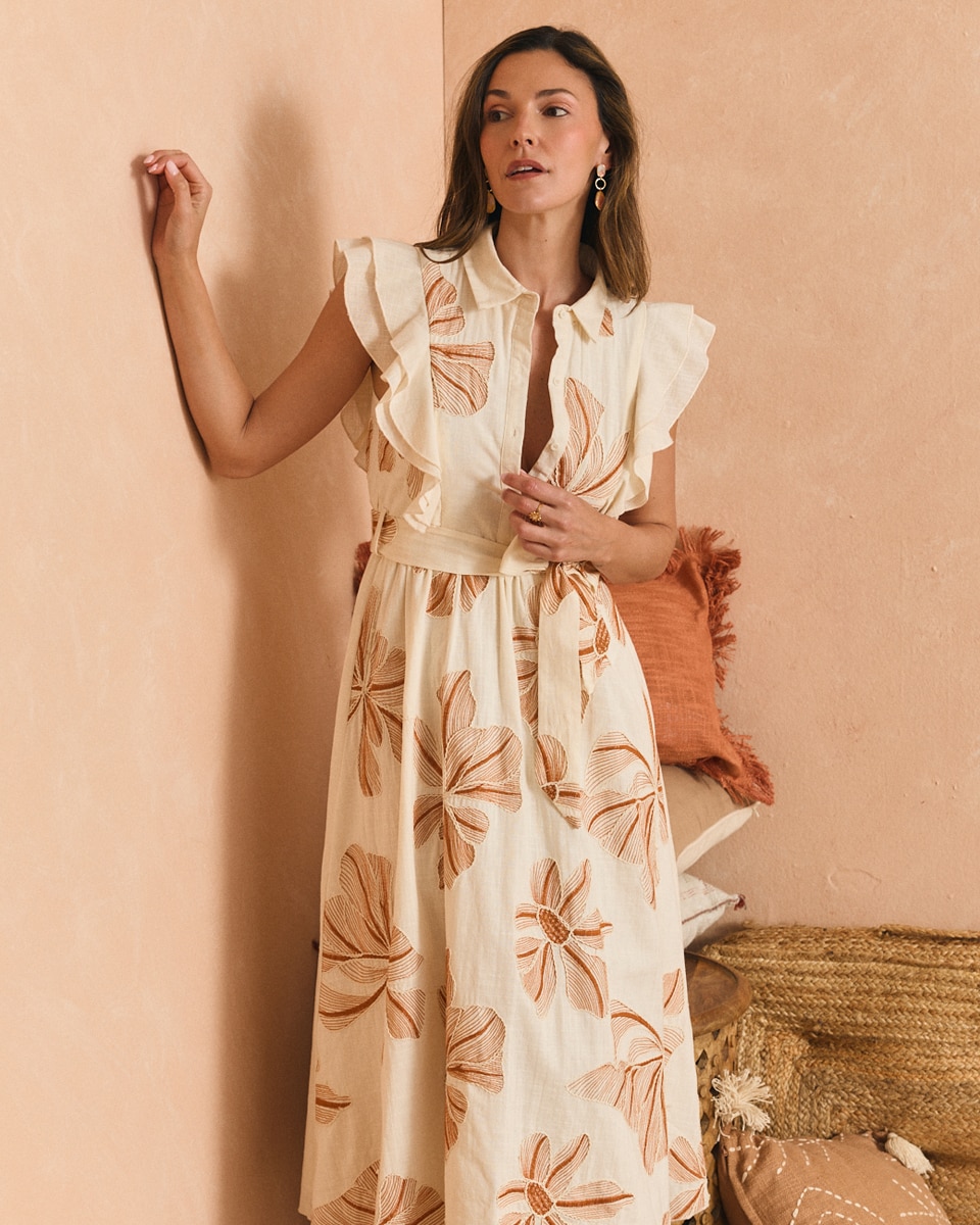 Vestido bordado estampado de mujer - Polin et Moi - Crudo Crudo-6