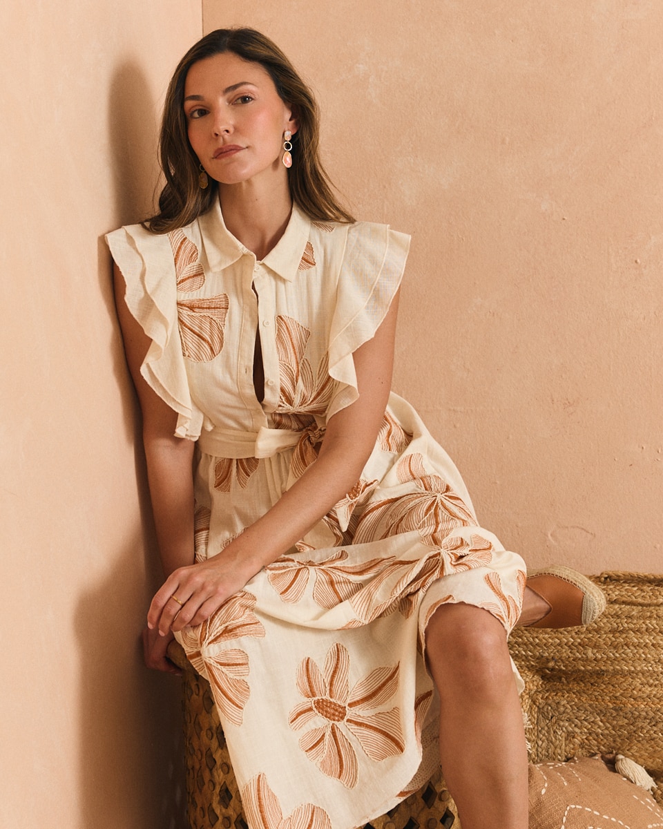 Vestido bordado estampado de mujer - Polin et Moi - Crudo Crudo-7