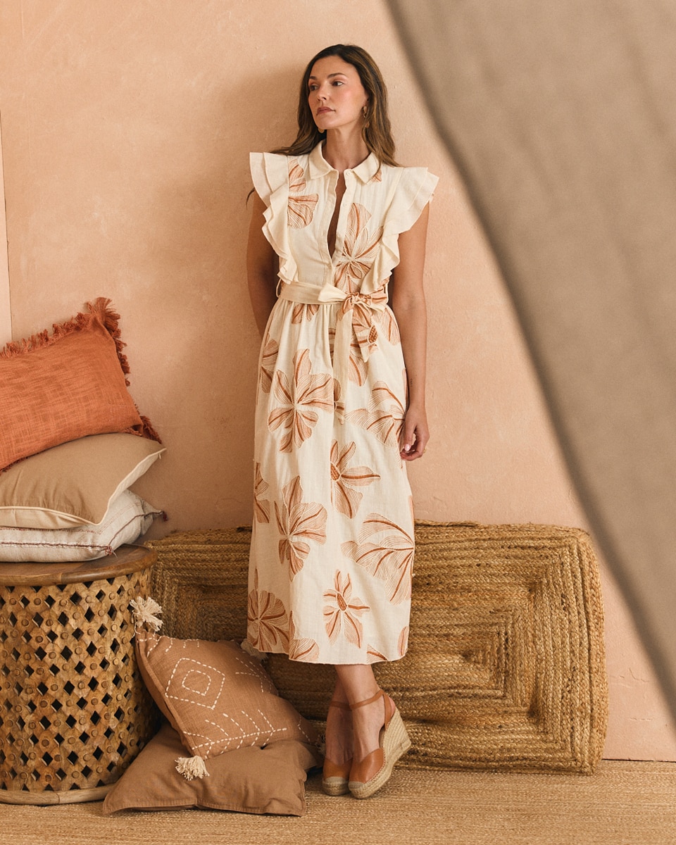 Vestido bordado estampado de mujer - Polin et Moi - Crudo Crudo-8