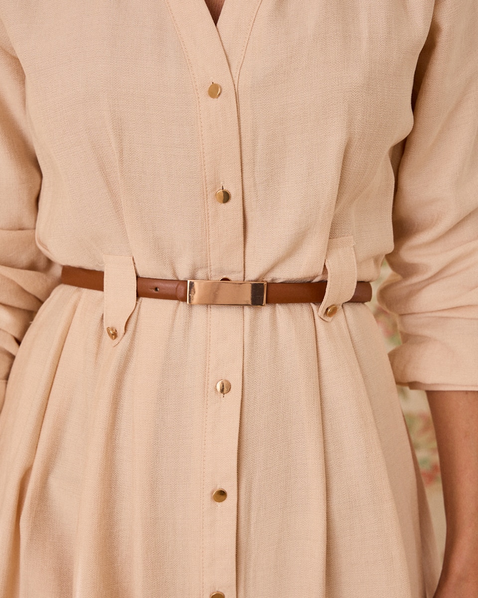 Vestido Comprido com Manga 3/4 Bege-3